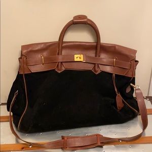 Gucci black suede and cognac leather carryon bag